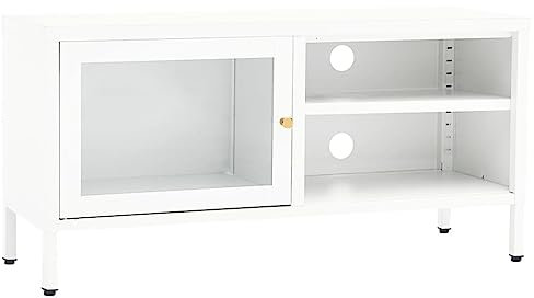 vidaXL TV Schrank Lowboard TV Möbel Tisch Board Sideboard Fernsehtisch Fernsehschrank HiFi-Schrank Wohnzimmer Weiß 90x30x44cm Stahl Glas