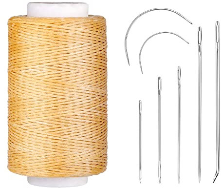 250M Waxed Thread, 150D Sewing Cord, Leather Needles - Upholstery Repair Kit for Bookbinding, Shoe Repairing, Leather Projects - Natural Colour