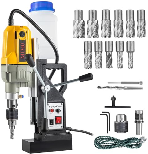 VEVOR Magnetic Drill, 1100W 1.57 Boring Diameter, 2697lbf/12000N Portable Electric Mag Drill Press with 12 Drilling Bits, 580 RPM Max Speed Drilling Machine for any Surface and Home Improvement