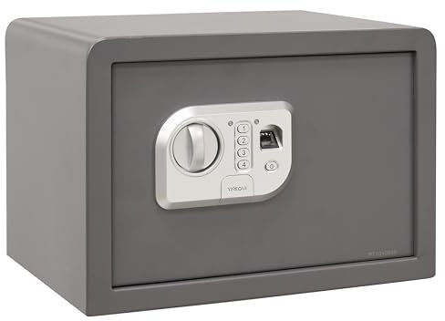 ARREGUI Print 140540 Caja fuerte de acero con apertura electronica mediante huella dactilar o con codigo|Caja de seguridad con lector biometrico para casa y hogar|Llave de Emergencia|27 x 38,5 x 30 cm