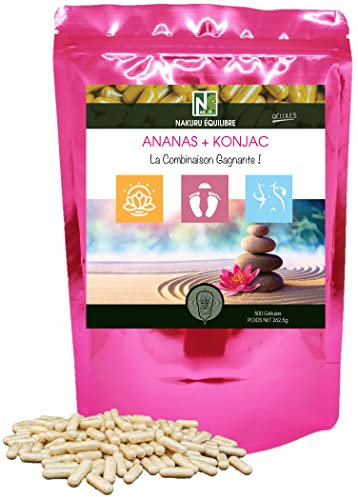 NAKURU | Ananas + Konjac | Gamme Équilibre | Fabriqué en France | La Combinaison Gagnante ! | (500 Gélules de 525mg / Poids Net: 262,5g)