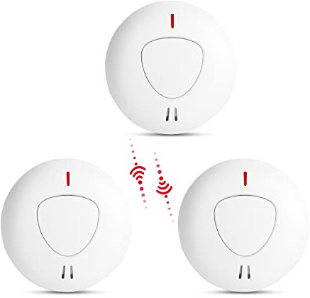 fxo Rilevatore di Fumo (Pack of 3) - Sensore Fumo Interconnesso con Batteria da 10 Anni - Allarme Antifumo-Può essere collegato con l'allarme monossido di carbonio e calore fxo (venduto separatamente)