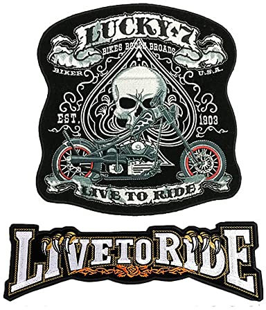 HELANDY Lucky 7 Skull Patch Large Motorcycle Backpack for Punk Rocker Rider Biker - Iron On/Sew On Embroidered Patch for Jackets