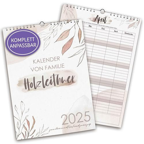 FEENSTAUB Familienkalender 2025, Wandkalender 2025 PERSONALISIERBAR 2-5 Spalten A3 XL Familienplaner 2025 5 Spalten, Familienkalender 2025 4 Spalten, Kalender Familienplaner, Jahresplaner Wand, AT, DE