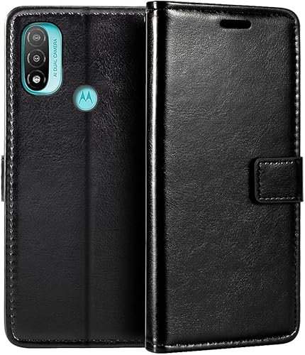 AMAZE!UK For Motorola Moto E20 / E30 / E40 Phone Case, Leather Flip Wallet Magnetic Closure Protective Book Cover (Black)