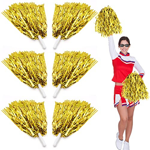 YAXIDAEVER 6 Stück Bright Metallic Cheers Ball,Sport Handblumen Cheerleader Pompons,Cheer Leader Poms Pom, Glitzer Tanzwedel Cheers Ball Pompoms für Aerobic Sport Party