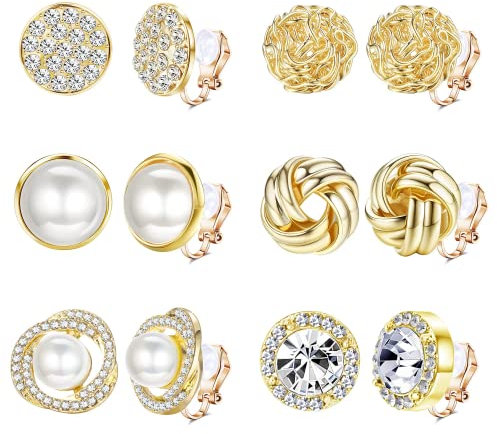 MILACOLATO Clip Auf Ohrringe - 6 Paare Cubic Zirkonia Perle Knoten Twist Clip Auf Ohrringe, Nicht Pierced für Frauen & Mädchen