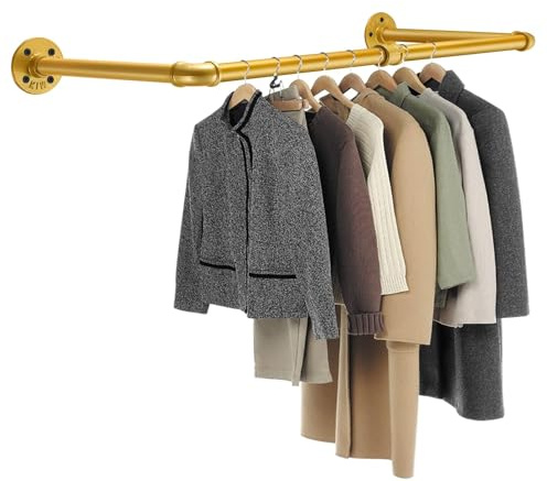 Tanice Gold Clothes Rail, Wall Mounted Clothes Rail, Industrial Pipe Clothes Rail, 75cm Heavy Duty Garment Rack for Bedroom, Living Room, Laundry Room