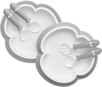 BabyBjörn Kinderteller, Löffel und Gabel, 2 Sets, Grau