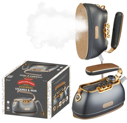 SALAV IS-900A Retro Hand Steamer + Iron, Ceramic Steam Plate, 1000 Watt Steam, Removes Wrinkles in Clothes (Steam and Iron, Titanium)