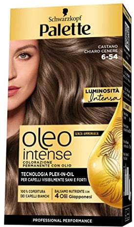 Schwarzkopf Palette Oleo, colorazione permanente Senza ammoniaca copertura professionale capelli bianchi, 6-54 Castano Chiaro Cenere, confezione singola