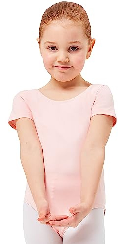 tanzmuster Ballettanzug Mädchen Kurzarm - Sally - aus weichem Baumwollstoff - Ballett Trikot Ballettbody - ballett-rosa, Größe 140/146