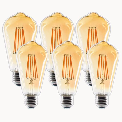 Etrogo Lampadine led Dimmerabili E27 Luce Calda 6W ST64 600Lm 2700K Stile Amber Senza Sfarfallio (6 Pezzi, Dimmerabile)
