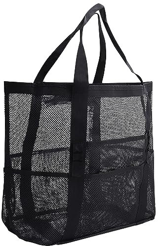 Ogetok Mesh Beach Bag, Extra Large Mesh Beach Tote Bag, Lightweight Oversized Pool Bags with 8 Pockets for Women and Men, Foldable Vacation Trip Essentials Beach Accessories