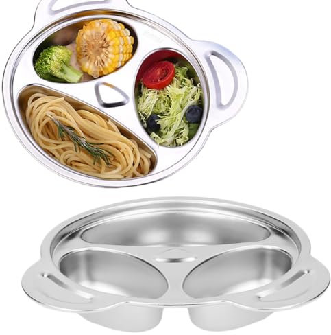 Topyond Bandeja De Platos Divididos De Acero Inoxidable, Plato De Comida para Niños con Forma De Panda, Plato De Servicio Compacto, Merienda De Cena, Platos De Camping,Bandeja Niños Acero Inoxidable