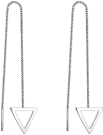 LÖB Damen Durchzieher 925 Sterling Silber Ohrringe Hängend mit Ketten zum Durchziehen Lange Ohrhänger mit Dreieck Anhänger Modern