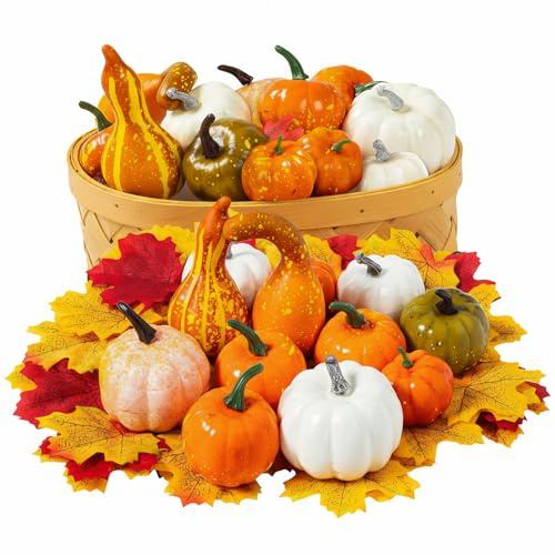 86 Stück Künstliche Kürbisse Set, Thanksgiving Künstliche Kürbisse Set, Simulationskürbis Herbstdeko, Eicheln und Ahornblätter, Kürbis und Tannenzapfen Set Halloween Herbst Halloween Dekoration