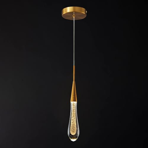 ZenithBeam Küchenleuchten, Deckenleuchte, dimmbar, moderne LED-Pendelleuchte, goldfarben, Mini-Tropfen-Kristall-Pendelleuchte für Kücheninsel, Schlafzimmer, Flur, Eingangsbereich (1er-Pack)