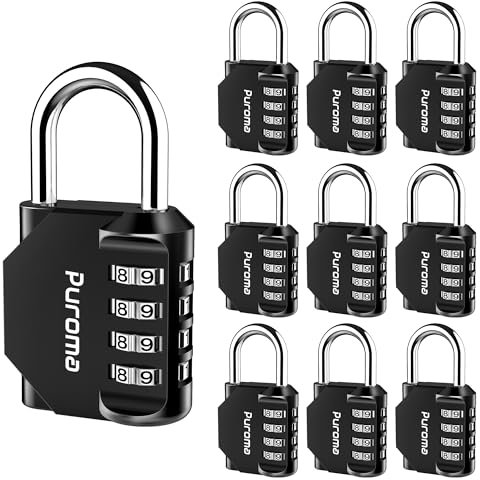 Puroma 10 Pack Zahlenschloss 4 Digit Locker Lock Outdoor Wasserdicht Vorhängeschloss für Schule Gym Locker, Sport Schließfach, Zaun, Werkzeugkasten, Tor, Koffer, Hasp Lagerung (Schwarz)