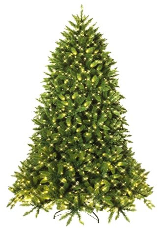 COSTWAY 5FT/6FT Pre-lit Christmas Tree, Artificial Green Xmas Trees with 8 Lighting Modes, Foldable Metal Stand, Christmas Holiday Decor for Home Office