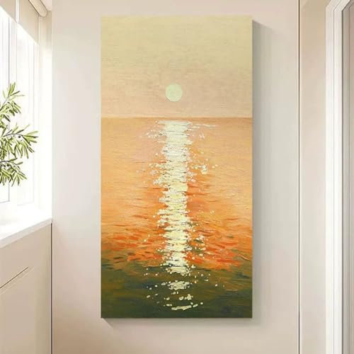 Acrylbilder Auf Leinwand Handgemalt,Handgemalte Wandmalerei Der Modernen Kunst,Sonnenaufgangslandschaft, Rahmenlose Handgemalte Ölgemälde Auf Leinwand, Wandkunst Für Wohnzimmer, Schlafzimmer, Bür