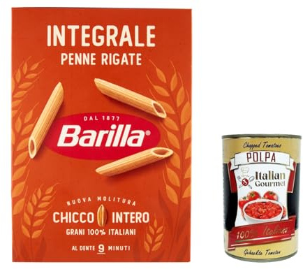 Italian Gourmet Pasta Integrale Penne Rigate Vollkornnudeln 5 x 500g | Ricca di fibre und ballaststoffreich, aus italienischem Hartweizen, ruvida, Gesamtnettogewicht 2,5 kg + Kostenlos Polpa 400g