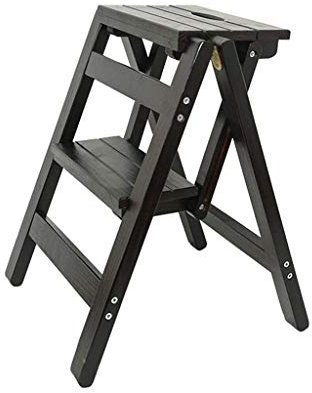 Kamnik Massivholz-Tritthocker, Heim-Holzklappleiter, multifunktionale Verdickungsregalleiter (Farbe: Schwarz)