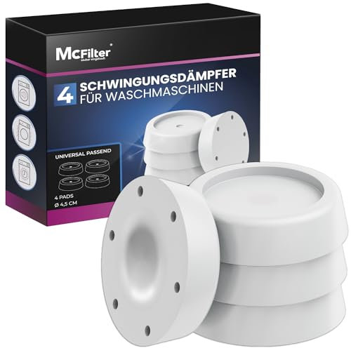 McFilter I 4 Schwingungsdämpfer für Waschmaschinen und Trockner I Universal Vibrationsdämpfer kompatibel mit Bosch, Siemens, AEG I Rutschfeste Gummipads, Gummifüße, Waschmaschinenunterlage - weiß