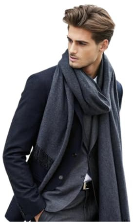 LA FERANI Herrenschal Kaschmir stilvoll dünn Herbst Winter 185x65 elegant für formelle Anlässe geschmeidig Kaschmirschal dunkel grau Halstuch dunkel grau Wollschal Wolle Uni Farbe (Dunkel Grau)