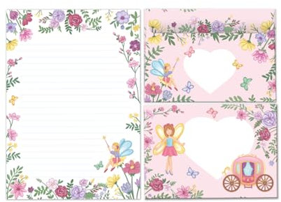 Briefpapier-Set Briefblock mit Umschlag für Mädchen Kinder Feen Prinzessin Kindermotiv Briefbögenblock liniert (Block A5 mit 25 Blätter + 15 Umschläge)