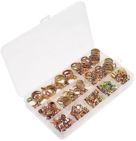 BESTonZON 1 Karton À 100 Stück Rohrschelle klemmen Clips für Rohre Ring Rohrschellen aus Stahl Aquarium Draht Kupfer Federsatz Schlauchklemmen Schlauchschelle Elastizität Band Farbverzinkung