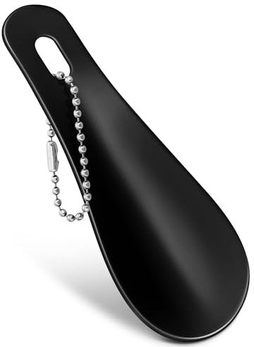 NINEMAX Court Chausse Pied Métal Solide 10.3cm,Mini Petit Chaussepied Metal Acier Inoxydable De Poche Convient Adultes Voyages(Noir)