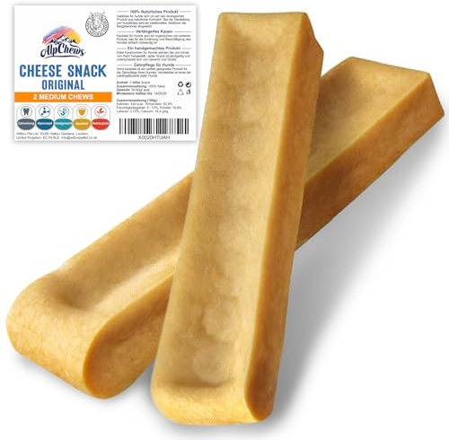 Alp Chews Hartkäse für Hunde – Mittlere 2 Stück – Natürlicher Kauknochen – Kaukäse zur Zahnpflege & Langen Kaudauer