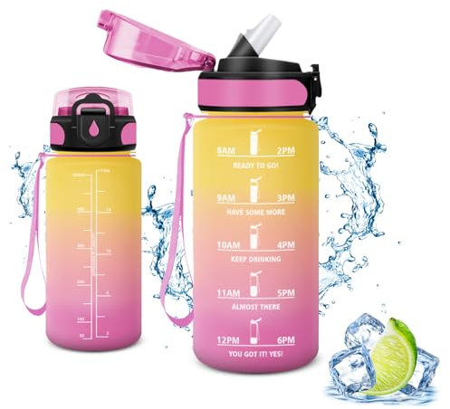 Vikaster Botella, Botellas Agua Niños sin BPA, 0.5l Botella con Pajita, a Prueba de Fugas, Fácil de Abrir, Botella Reutilizable, Gimnasio, Running, Niños, Bicicleta