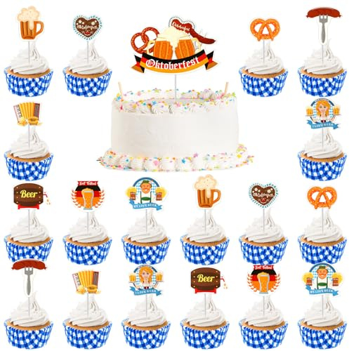 SANNIXOktoberfest Cupcake Topper, 19 Stück Deko für bayerisches Bierfest, Geburtstagsparty