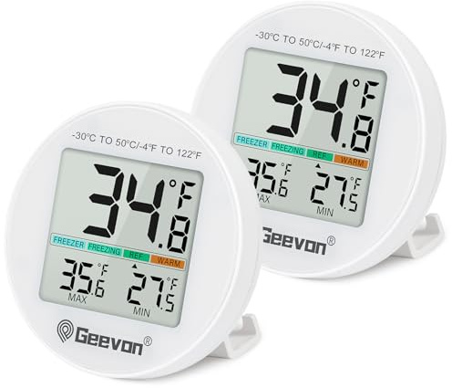 Geevon Lot de 2 thermomètres numériques pour réfrigérateur - Thermomètre de réfrigérateur - Thermomètre sans fil - Thermomètre pour congélateur