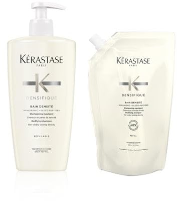Kérastase Densifique Bain Densité Nachfüllset, Haarbad bei dünnem und dünner werdendem Haar, Enthält: Densifique Bain Densité 500 ml im Pumpspender sowie 500-ml-Nachfüllpackung