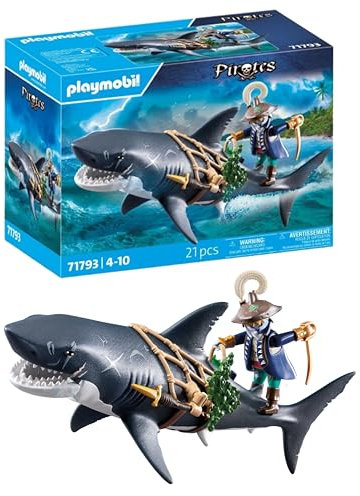 PLAYMOBIL | Pirates | Danger avec Le Requin géant | Jouet de Pirates | Figurines de Pirates | Jouet pour Enfants dès 4 Ans | 71793