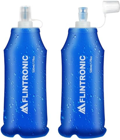 flintronic 2PCS Soft Flask TPU, 500ML Collapsible Water Bottle, Lightweight Soft Water Bottle for Unisex Hydration, BPA-Free, Leakproof Foldable Water Bottle for Running, Cycling, Climbing