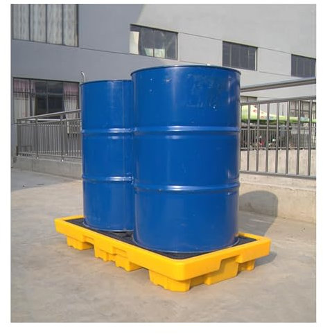 LTFCFZQ Öltank-Auffangwanne, Auffangpalette für 2 Fässer, Farbeimerwanne aus Polyethylen mit niedrigem Profil, Auffangplattform mit Abfluss für die Lagerung in Garagen und Industrieanlagen, abnehmba