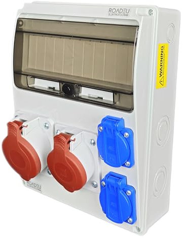 RoadEu - Quadro Elettrico di Distribuzione Industriale, presa CEE 16A e 32A con 2 prese Schuko da 230V. Distributore di corrente Completamente cablato, per uso interno ed esterno