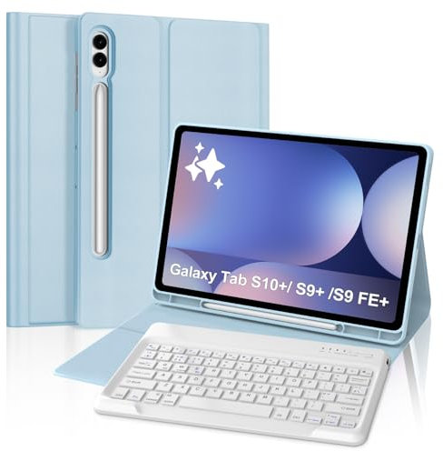 Samsung Galaxy Tab S10 Plus/S9 FE Plus/S9 Plus Keyboard Case, Slim Smart Cover with Detachable BT UK Layout Keyboard for Samsung Galaxy Tab S10+/S9 FE+/S9+ 12.4'' - Blue
