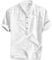 Mens Linen Shirts - Mens Button Down Grandad Shirt Short Sleeved Loose Fit Summer T Shirts Men's Hippie Shirts Grandad Collar T-Shirts for Men Lightweight Wedding Yoga Tops White