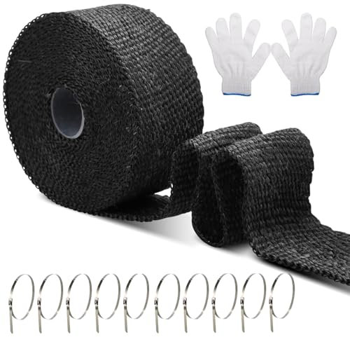 ZSOPN 10 m de cinta de protección contra el calor de escape, cinta de sellado de escape, con 10 bridas de acero inoxidable y guantes, cinta de escape para coches, motocicletas, tubos de escape, cinta