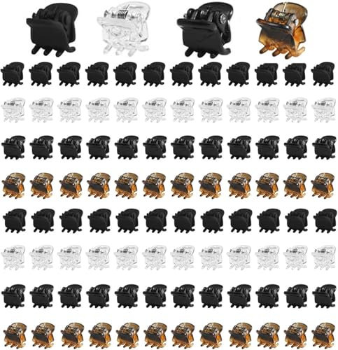 100 Stück Mini Haarklammer Clips, BetterJonny Mini Haarspangen Klein Haarklammer Kleine Haarspangen Haarklauenclip Kunststoff Haarklaue Haarclips Klein Jaw Clips für Mädchen Frauen, 4 Farben