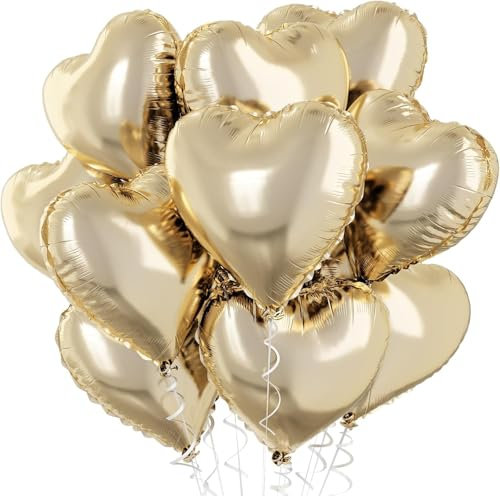 Herz Folienballon Gold, 18 Zoll 10 Stück Hell Gold Herz Helium Luftballons Pastell Gold Herzen Folien Ballons Party Dekoration für Geburtstag Hochzeit Baby Party Jubiläum Graduierung