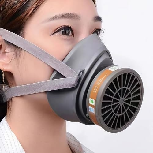 goambuy 8 ni 1 Atemschutzmaske Gase Dämpfe | Gasmaske für Lackier, Feinstaub, Arbeitein, Schleifen | Staubmasken, Handschuhe, Schutzbrille, Patronen und Staubfilter,10 x Filterwatte