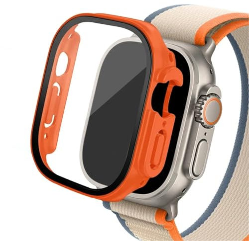 SKXMOD Funda de cristal para Apple Watch Ultra 2, Protector de pantalla de PC para smar twatch de 49mm, cubierta templada, accesorios de banda de la serie iwatch(Orange 10,Ultra 2 49mm)
