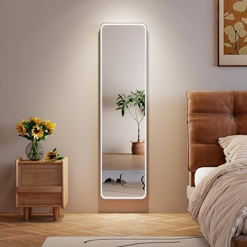 MAMIZO LED-Ganzkörperspiegel 160x40cm | 3X Lichtmodi & dimmbar | Alu-Rahmen mit COB-Beleuchtung | Wand-/Standspiegel für Ankleidezimmer & Schlafzimmer | Touch-Control & 3000K-6000K