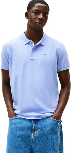Tommy Jeans Herren Poloshirt Kurzarm Slim Placket Slim Fit, Blau (Nordic Iris), L